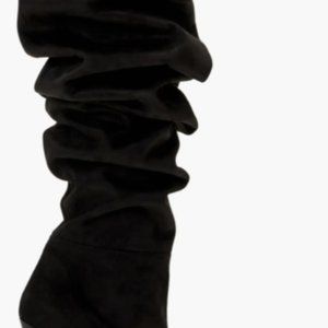 NIB $295 GOOD AMERICAN SLOUCHY OVER-THE-KNEE BLACK SUEDE STILETTO BOOTS SIZE 8